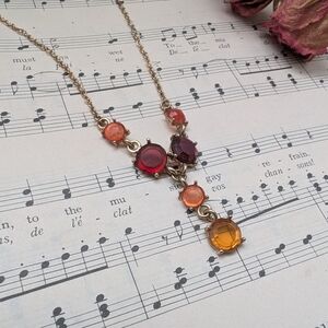 Vintage Red And Orange Multi-Color Gemstone Necklace